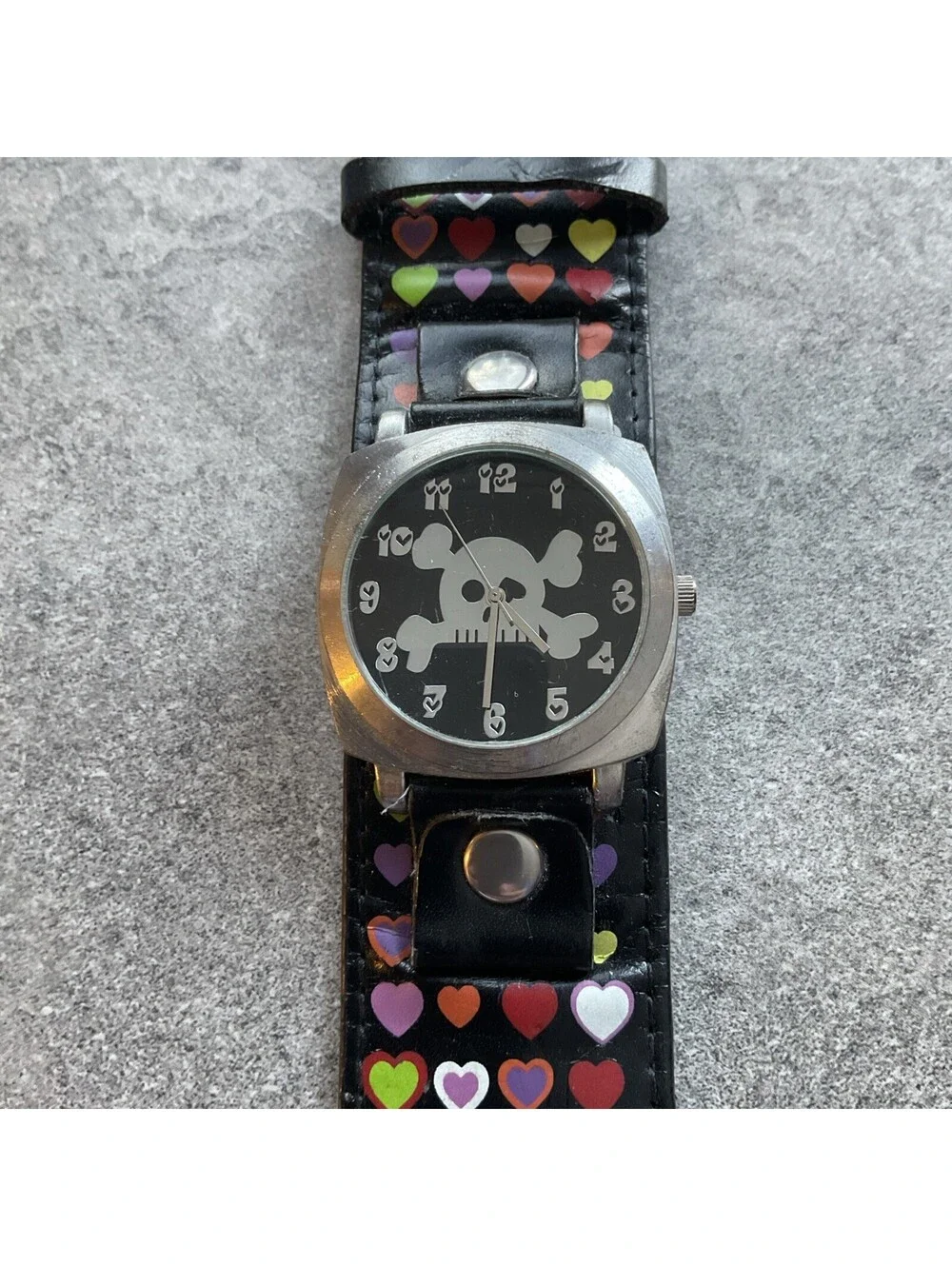 Rock It Womens Watch 40mm “Skull & Cross Bones” Dial Black Leather Band B-S